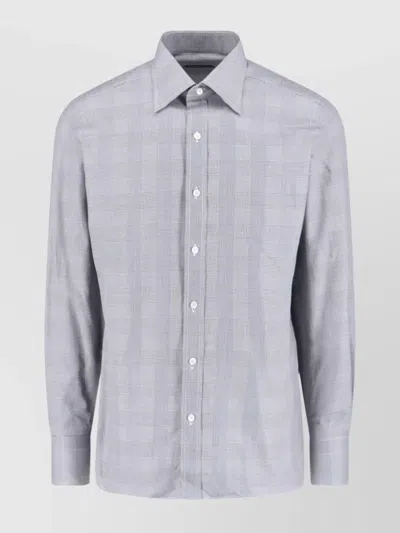Tom Ford Long Sleeve Checkered Shirt With Buttoned Cuffs In Blue