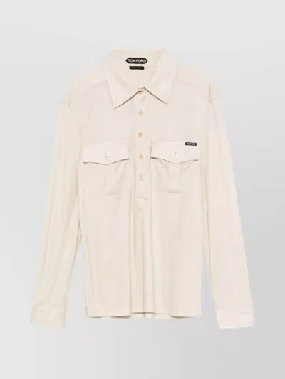 Tom Ford Long Sleeve Collared Neck Polo Shirt In Neutral