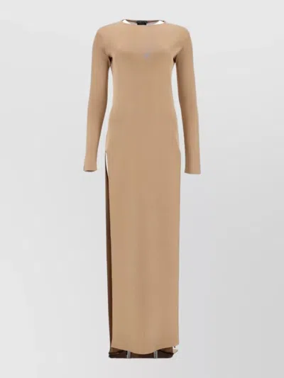 Tom Ford Long Sleeve Crew Neck Ribbed Dress In Neutral
