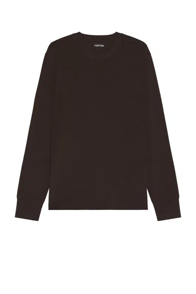 Tom Ford Long Sleeve Crew Neck In Sable Brown