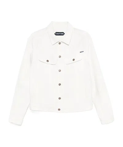 Tom Ford Classic Cropped Denim Jacket In White