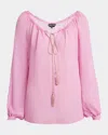 Tom Ford Long-sleeve Drawstring Silk Georgette Blouse In Vivid Pink