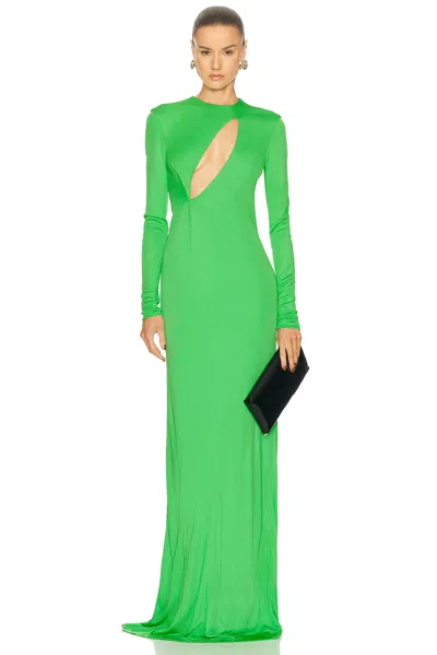 Tom Ford Slash Cutout Long-sleeve Crepe Jersey Maxi Dress In Green