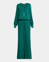 Tom Ford Long-sleeve Gathered Viscose Crepe Cady Jumpsuit In Jade