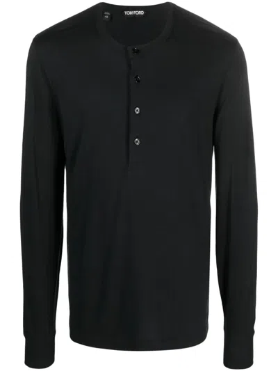 Tom Ford Long-sleeve Henley T-shirt In Black