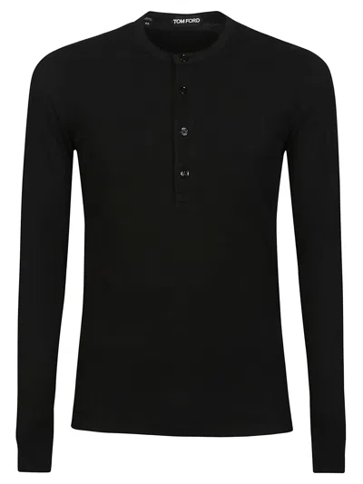 Tom Ford Long Sleeve Henley T-shirt In Black