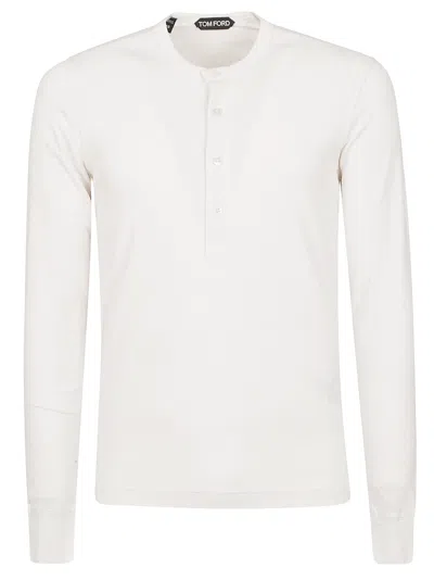 Tom Ford Long Sleeve Henley T-shirt In Chalk