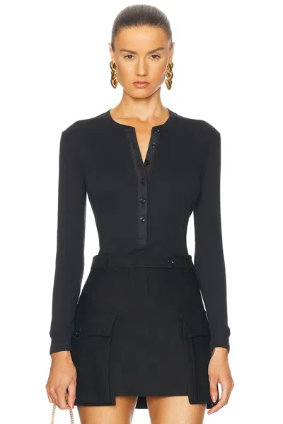 Tom Ford Long Sleeve Henley Top In Black