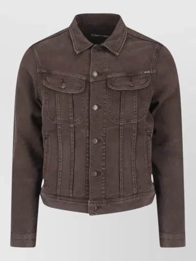 Tom Ford Long Sleeve Jacket Point Collar Design In Brown