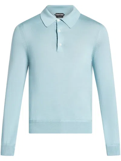 Tom Ford Long-sleeve Knitted Polo Shirt In Blau