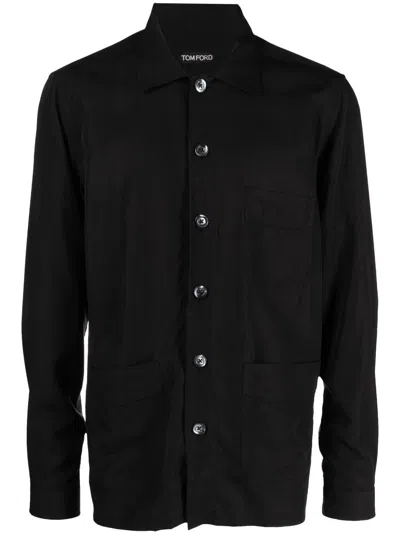 Tom Ford Long-sleeve Lyocell-blend Shirt In Black