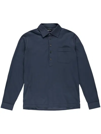 Tom Ford Long-sleeve Piqué Polo Shirt In Blue