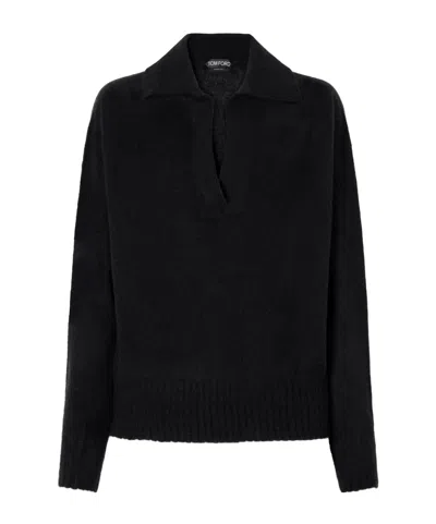 Tom Ford Ribbed Cashmere And Silk-blend Knitted Polo Shirt In Black