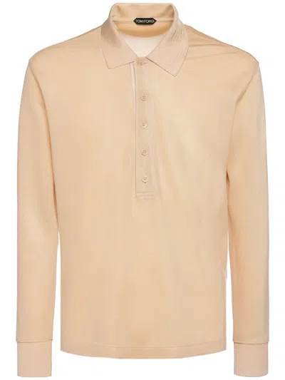 Tom Ford Long Sleeve Polo In Brown