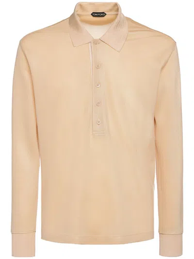 Tom Ford Long Sleeve Polo In Nude