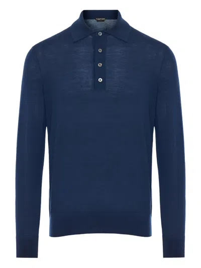 Tom Ford Long-sleeve Polo Shirt In Blue