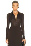 Tom Ford Long Sleeve Polo Top In Brown