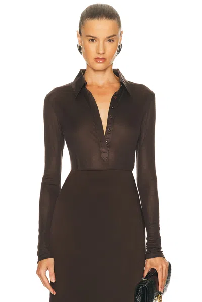 Tom Ford Long Sleeve Polo Top In Brown