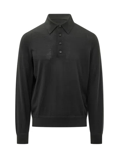Tom Ford Long Sleeve Polo With Buttons In Black