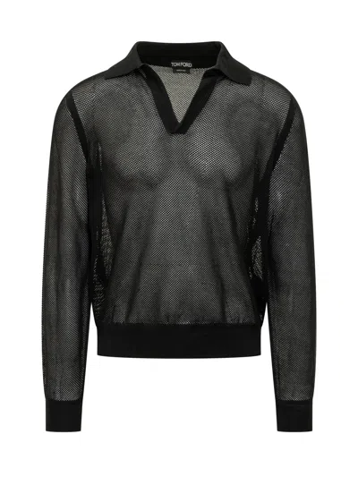 Tom Ford Long Sleeve Polo Without Buttons In Black