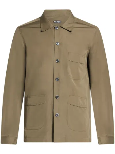 Tom Ford Long-sleeve Poplin Shirt In Green