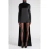 Tom Ford Long Sleeve Satin Cocktail Dress With Train In Black