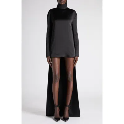 Tom Ford Long Sleeve Satin Cocktail Dress With Train In Black