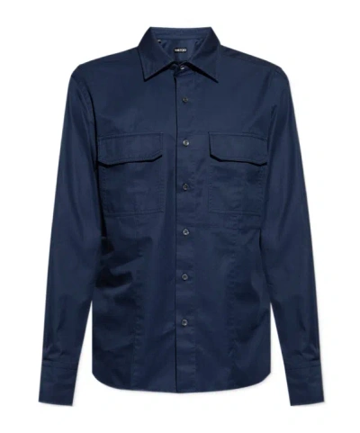 Tom Ford Double-pocket Cotton Shirt In Blue