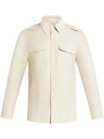 Tom Ford Light Silk Crepe De Chine Military Shirt In Cream