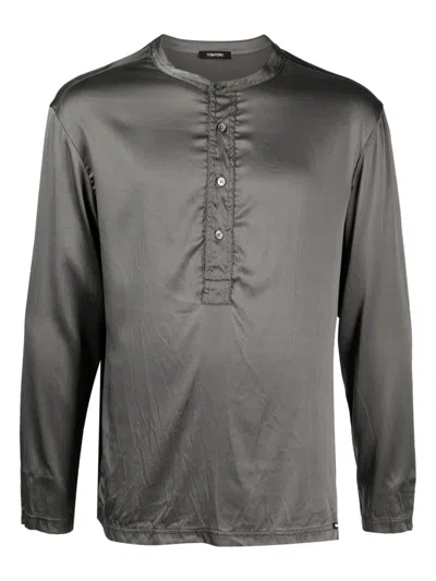 Tom Ford Long-sleeve Silk-blend Shirt In Grey