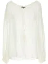 Tom Ford Silk Blouse Sheer Elastic Neckline Long Sleeves In White