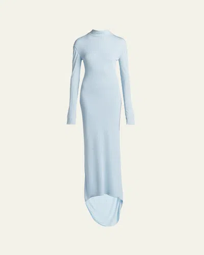 Tom Ford Long-sleeve Twisted Open-back Crepe Jersey Gown In Blue