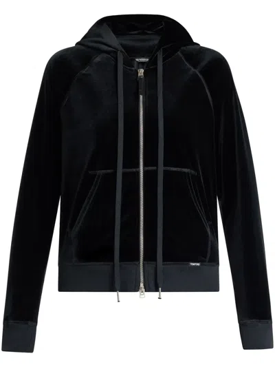 Tom Ford Long-sleeve Velour Hoodie In Black
