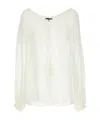 Tom Ford Silk Blouse Sheer Elastic Neckline Long Sleeves In White
