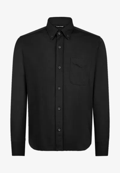 Tom Ford Long-sleeved Button-down Shirt In Black