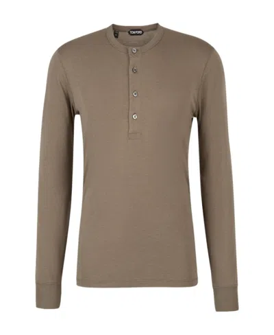 Tom Ford Long-sleeved Button T-shirt In Brown