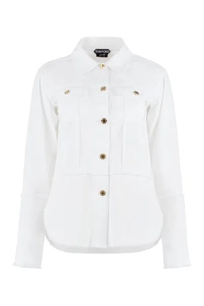 Tom Ford Long-sleeved Denim Shirt In White