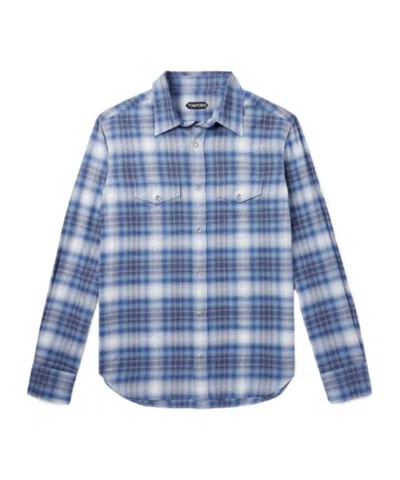 Tom Ford Long Sleeved Checked Shirt In Blue