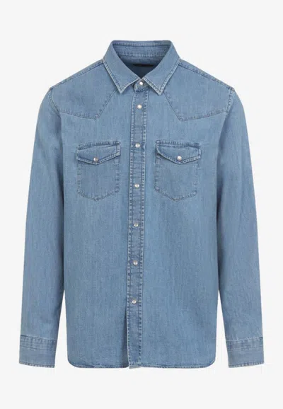 Tom Ford Long-sleeved Denim Shirt In Blue