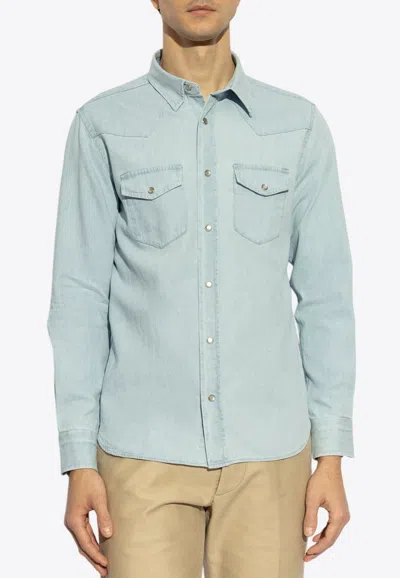 Tom Ford Long-sleeved Denim Shirt In Blue