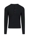 Tom Ford Long-sleeved Henley Top With Buttoned Placket And Fitted Silhouette In Black