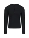 Tom Ford Long-sleeved Henley Top With Buttoned Placket And Fitted Silhouette In Black
