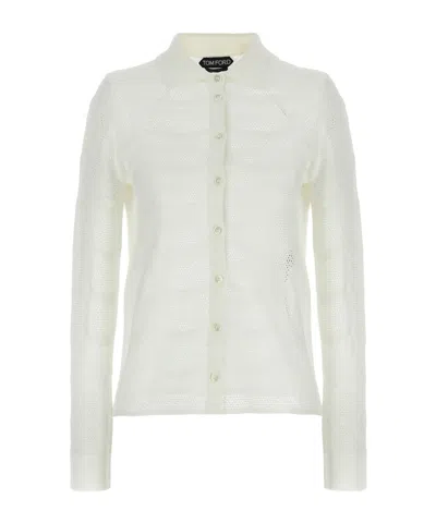 Tom Ford Long-sleeved Mesh Shirt In White