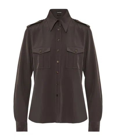Tom Ford Long-sleeved Military Shirt In Brown