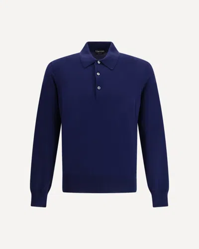 Tom Ford Long-sleeve Button Polo Shirt In Blue