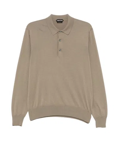 Tom Ford Long-sleeved Polo Shirt In Nude