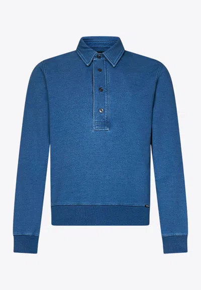 Tom Ford Long-sleeved Polo T-shirt In Blue