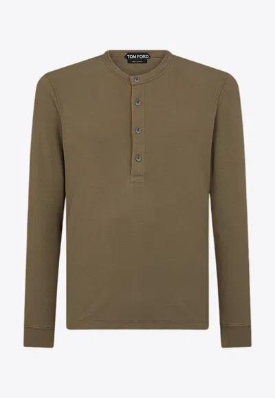 Tom Ford Men's Ribbed Henley T-shirt In Brown