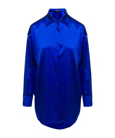 Tom Ford Long-sleeved Satin Shirt In Blue