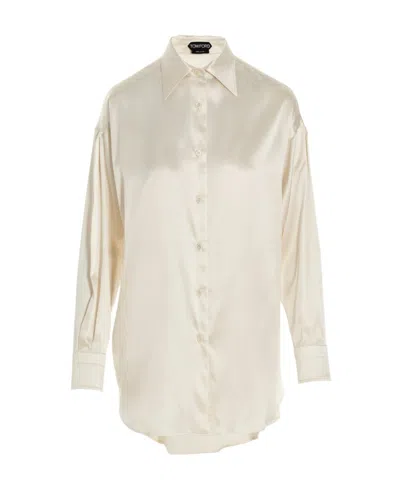 Tom Ford Silk Satin Blend Shirt With Button Closure In Neutral